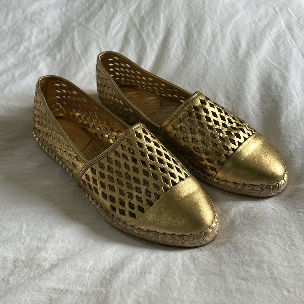 Loeffler Randall Mara Perforated Nubuck Espadrille Flat Gold